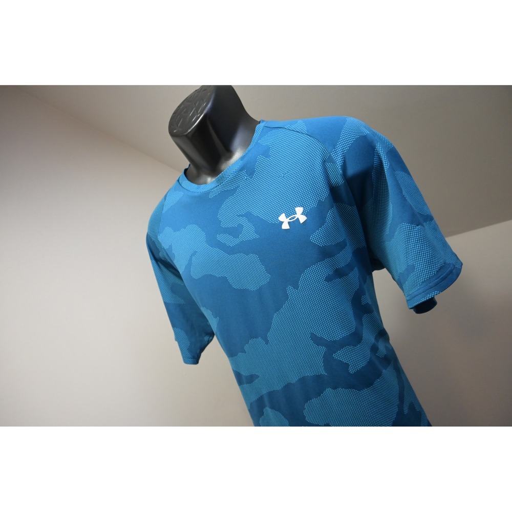 Under Armour Gym Shirt Mens XL Blue Camo Short Sleeve Loose Fit Athletic EUC